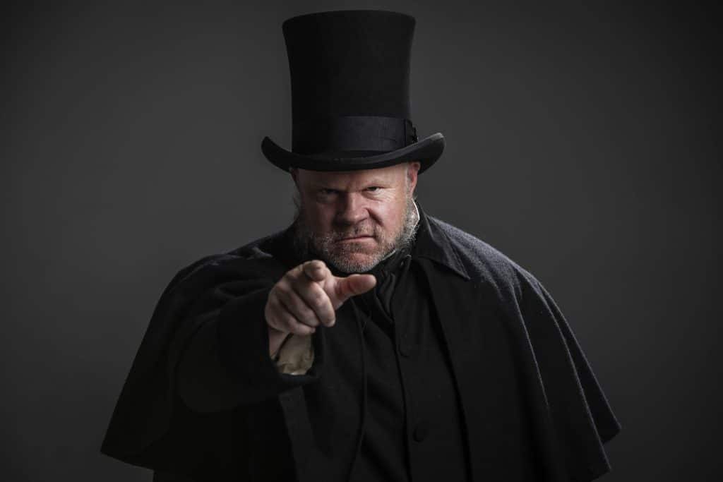 Mike Ryan as Scrooge in Santa Cruz Shakespeare's A Christmas Carol